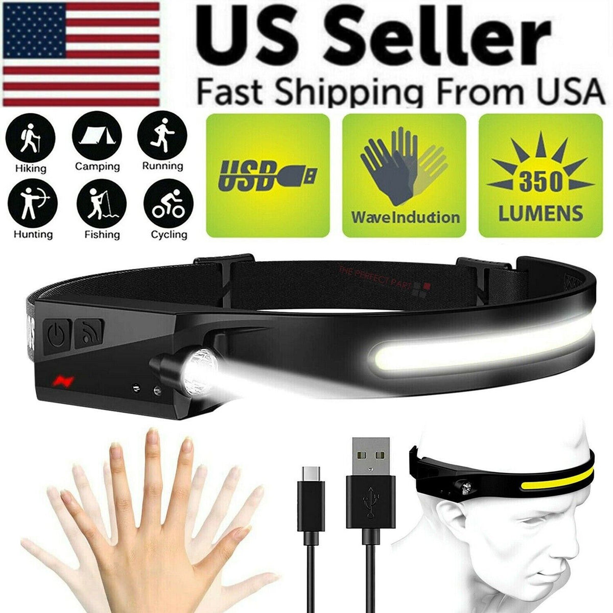 Rechargeable COB LED Headlamp - Motion Sensor Work Light