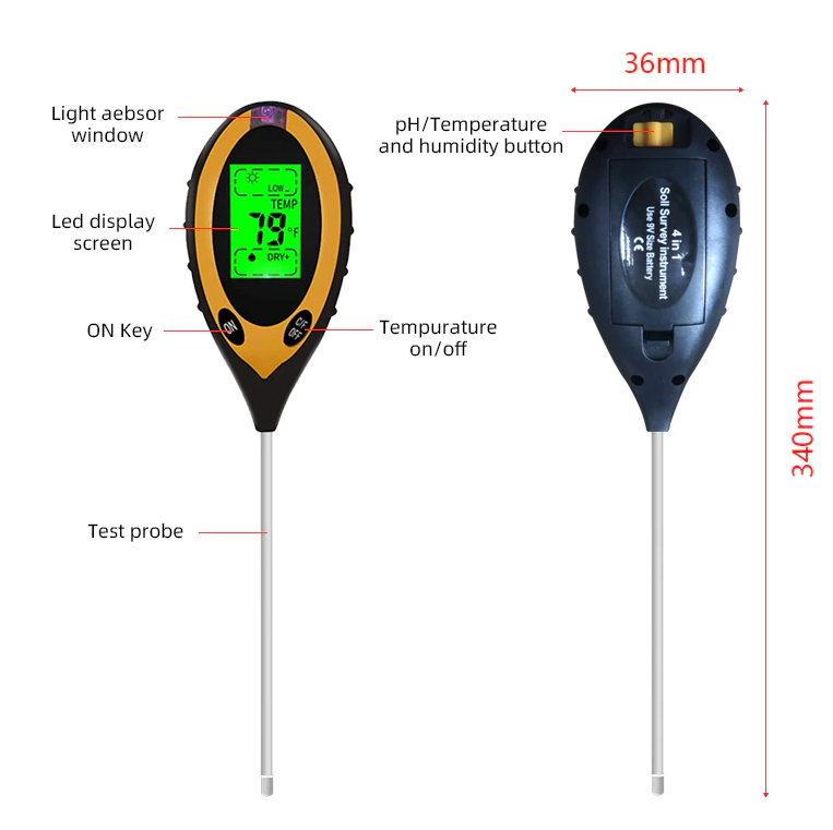 4-in-1 Soil Tester - pH, Moisture, Light & Temperature