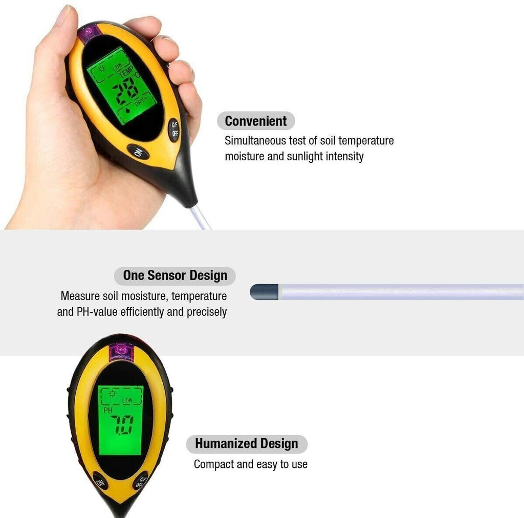 4-in-1 Soil Tester - pH, Moisture, Light & Temperature
