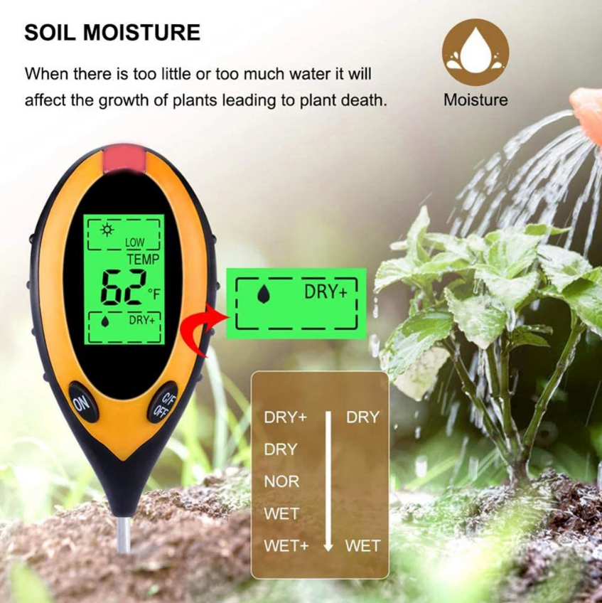4-in-1 Soil Tester - pH, Moisture, Light & Temperature