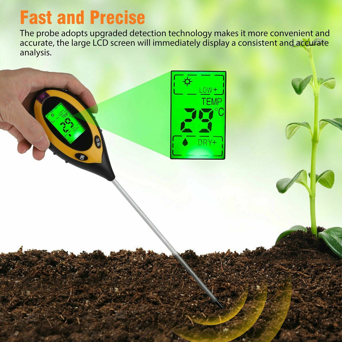 4-in-1 Soil Tester - pH, Moisture, Light & Temperature