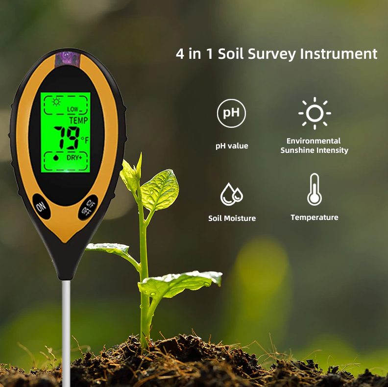 4-in-1 Soil Tester - pH, Moisture, Light & Temperature